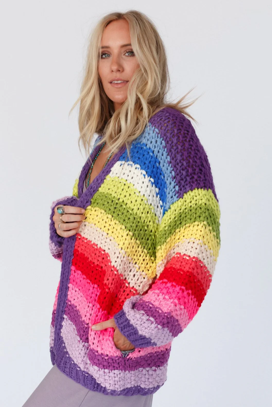 Wrapped up in Color Knit Cardigan - Purple Multi - Image 4