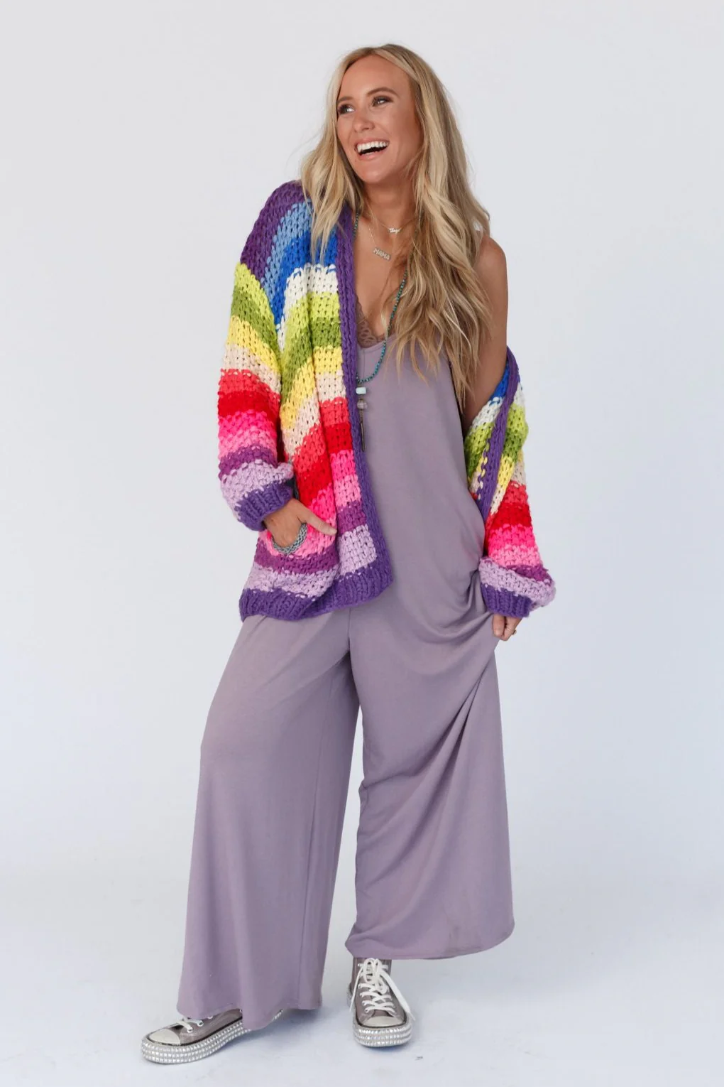 Wrapped up in Color Knit Cardigan - Purple Multi - Image 5
