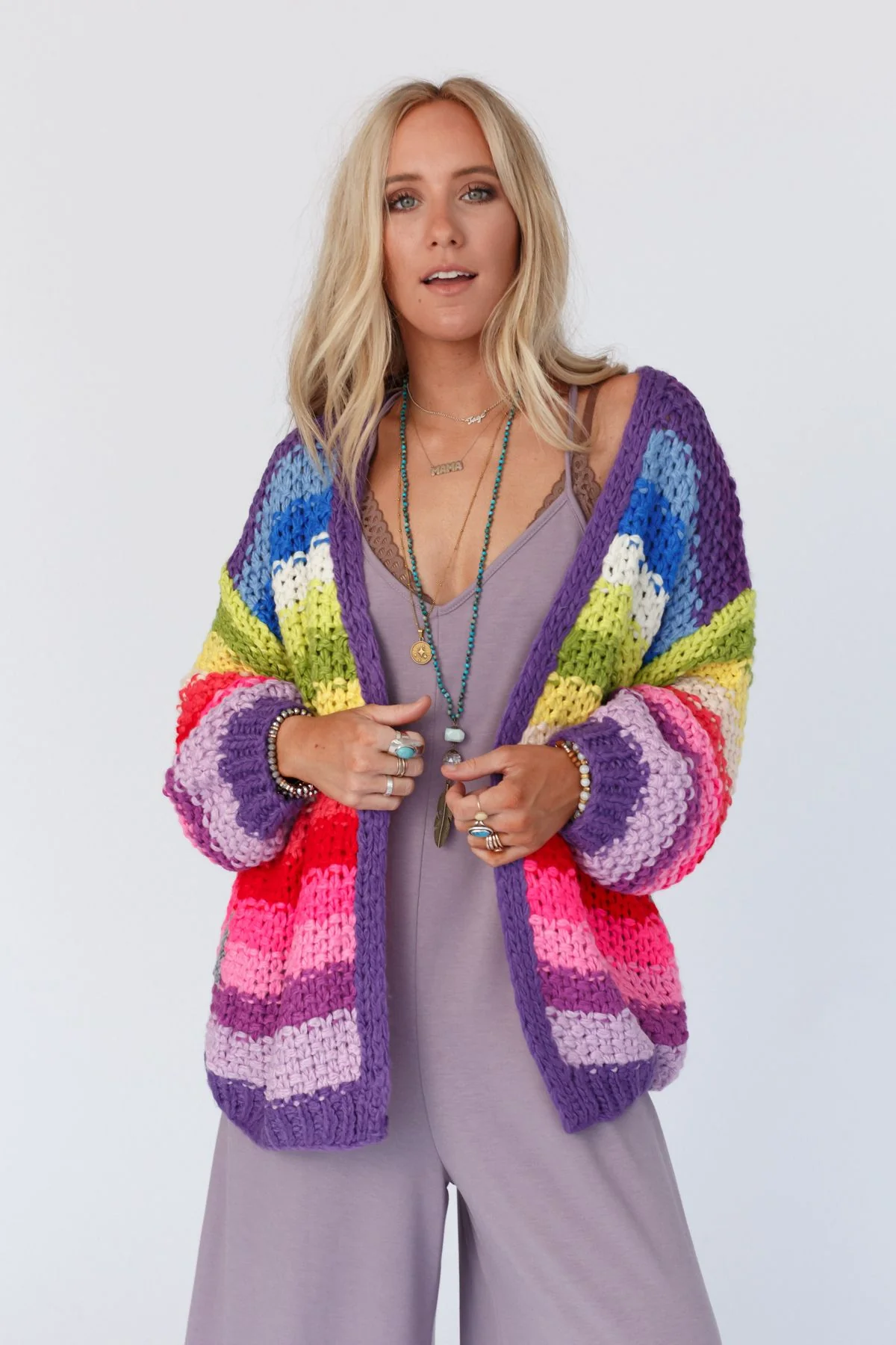 Wrapped up in Color Knit Cardigan - Purple Multi - Image 6