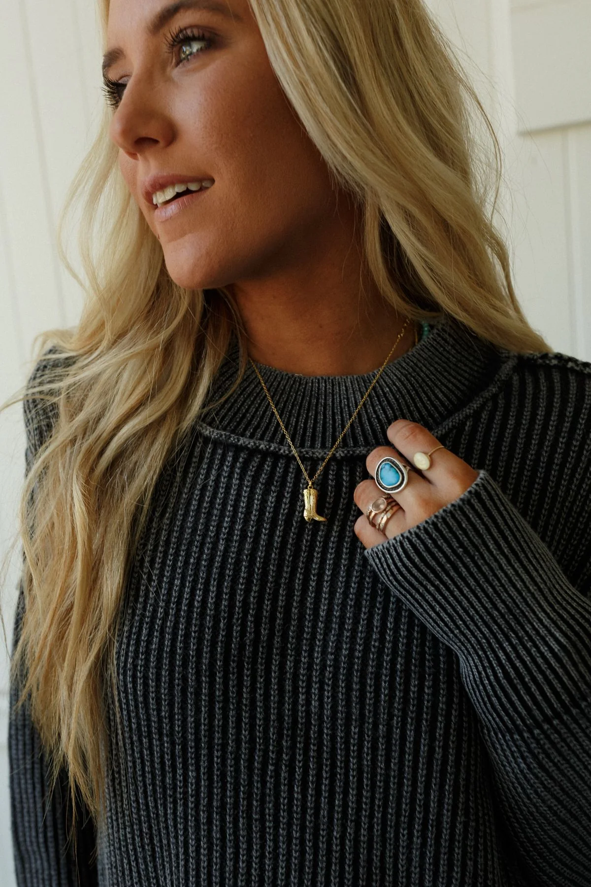 Yee Haw Cowboy Boot Necklace - Gold - Image 2